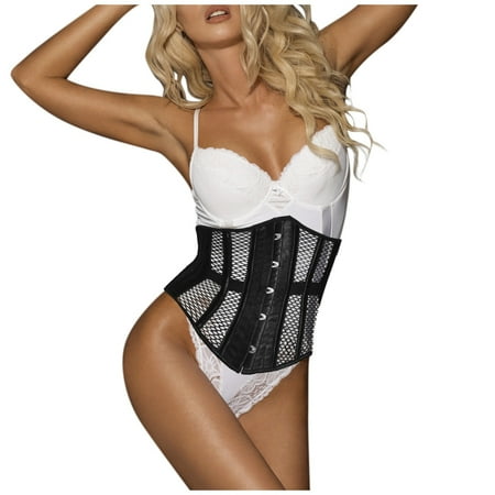 WANYNG Women s Mesh Corset Waist Trainer Burner Breathable Stretch Mesh Corset Girdle Shirt Girdle with Straps