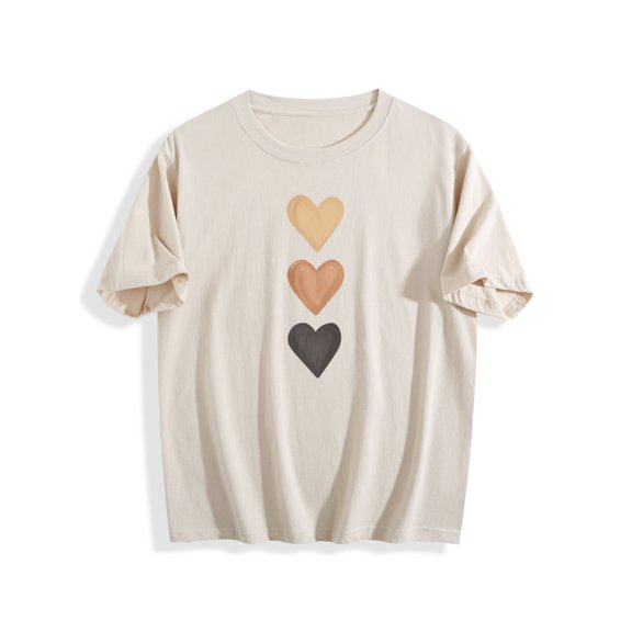 Women's Casual Tops Hearts Graphic Print Casual T-Shirt, Round Neck Short Sleeves Comfy Sports Tee