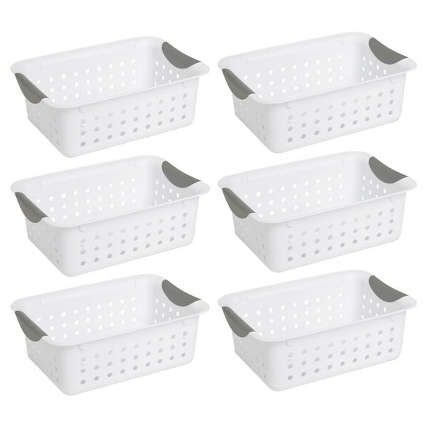 Sterilite Small Ultra Basket Storage Bin Handles Plastic White, 6Pack