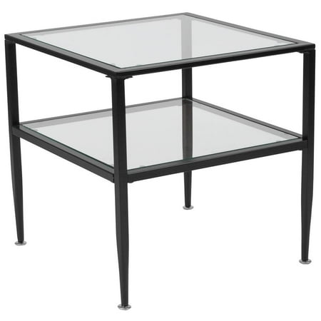 Glass Top Metal Finish - Glass End Table with Black Metal Frame