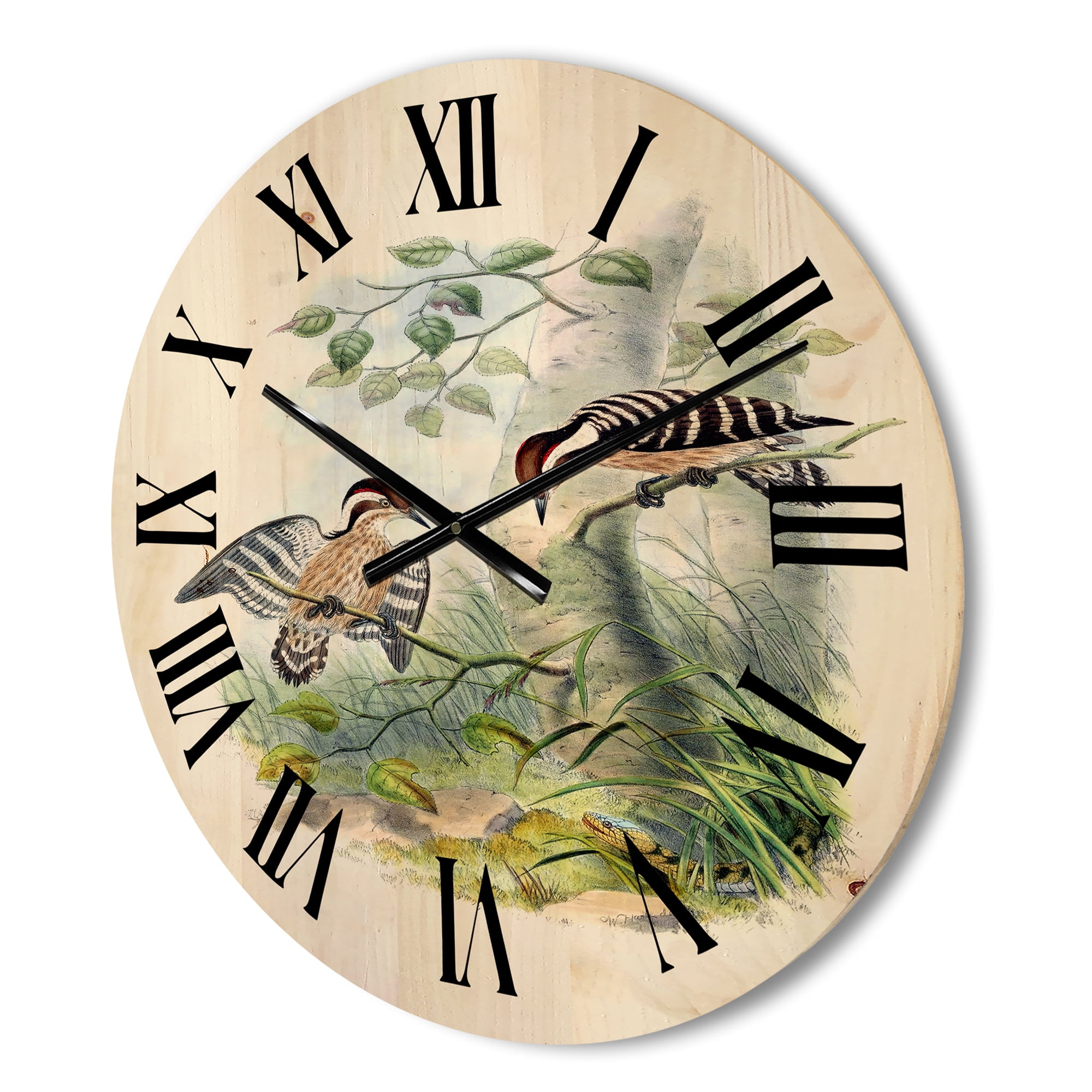 Designart 'Ancient Birds In The Wild I' Traditional Wood Wall Clock