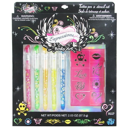 Expressions Girl Glitter Tattoo Pen and Stencil 8-Piece