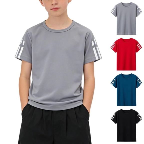 Cethrio Boys Activewear T-shirts Size 10-12, Short Sleeve Summer Casual Quick-drying Athletic Tops Gray