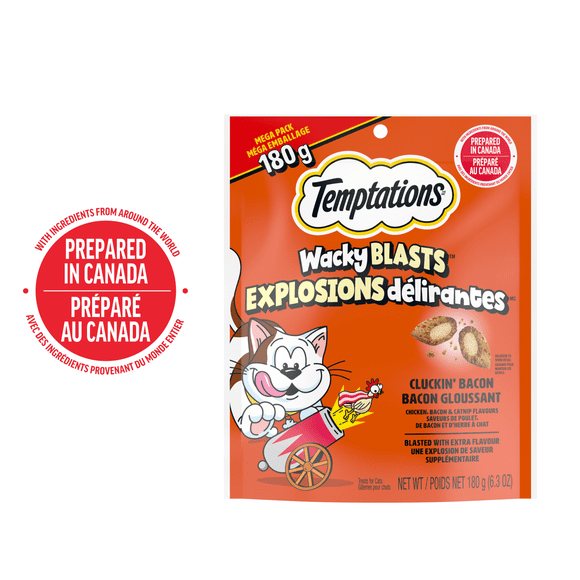 Gâteries pour chats Temptations Explosions délirantes, saveur Bacon gloussant, sachet de 180 g