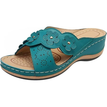 Flower Cutout Sandals Flip Flops for Women Summer Casual Flats Comfortable Vintage Beach Shoes Arch Support Sandal
