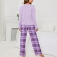 thumbnail image 3 of Defitshape Women's Plus Size Cotton Pajama Set Soft Boat Neck Long Sleeve Full Length Sleepwear Pocket Pants Set Elastic Waist Fall Winter Warm Purple Plaid 4X-Large, 3 of 3