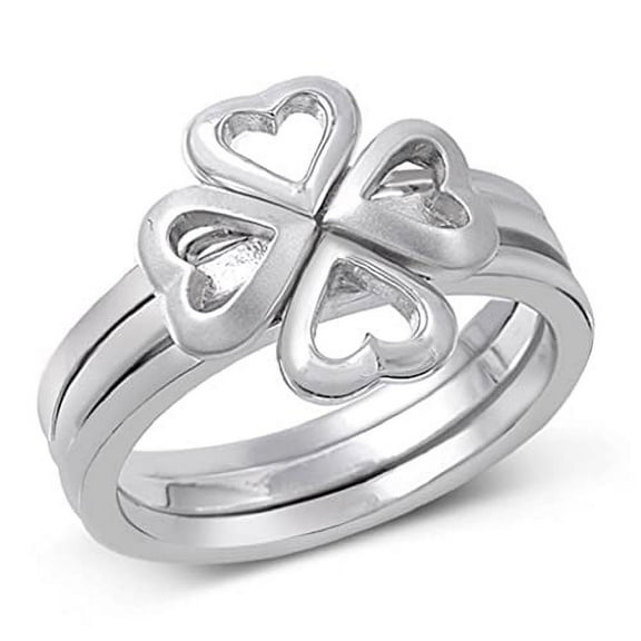 Body Accentz Sterling Silver Silver Ring - Puzzle Heart Clover (6)