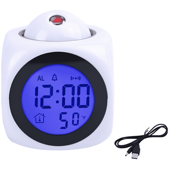 Multi-Function Projection Alarm Clock with Voice Reporting, LED Display & Snooze Feature, 5 Melodies, Built-in Thermometer, USB Powered, 3.2 x 3.2 x 3.7 inches
