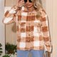 thumbnail image 2 of Otoño Invierno chaqueta de un solo pecho con cuello vuelto para mujer abrigo a cuadros de manga larga de lana borrosa prendas de vestir cuadros café y blanco L, 2 of 7