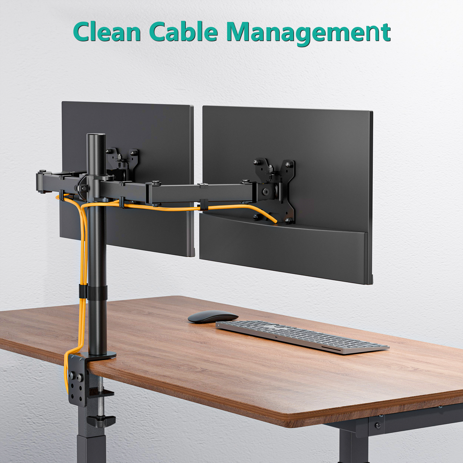 WALI Dual LCD Monitor Fully Adjustable Desk Mount Stand Fits Screens up  to 27 inch, 22 lbs. Weight Capacity per Arm (M002), Black Dual Arm 