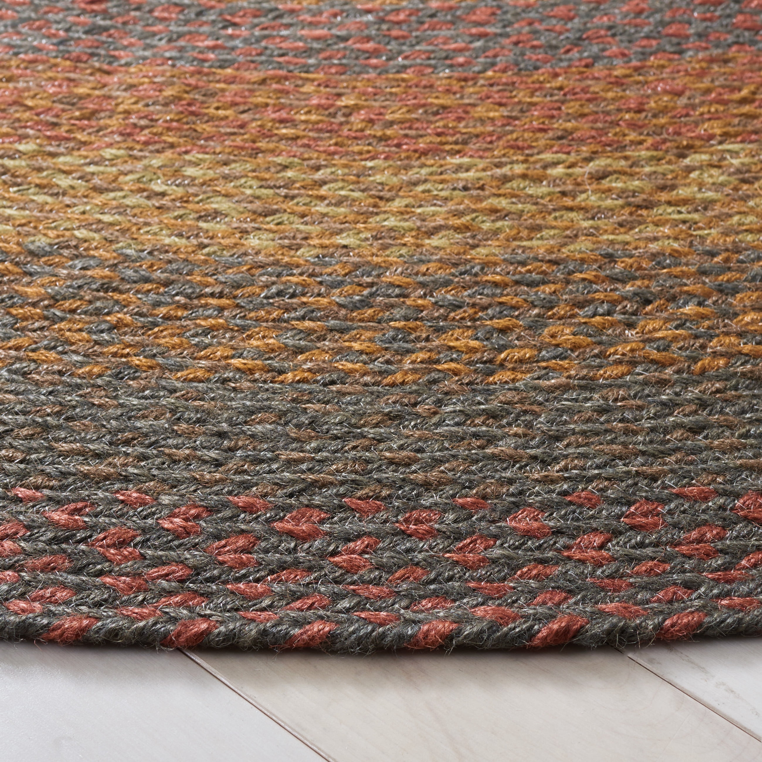 SAFAVIEH Braided Dorinda Bordered Reversible Area Rug, Green/Rust, 3' x 5' Oval