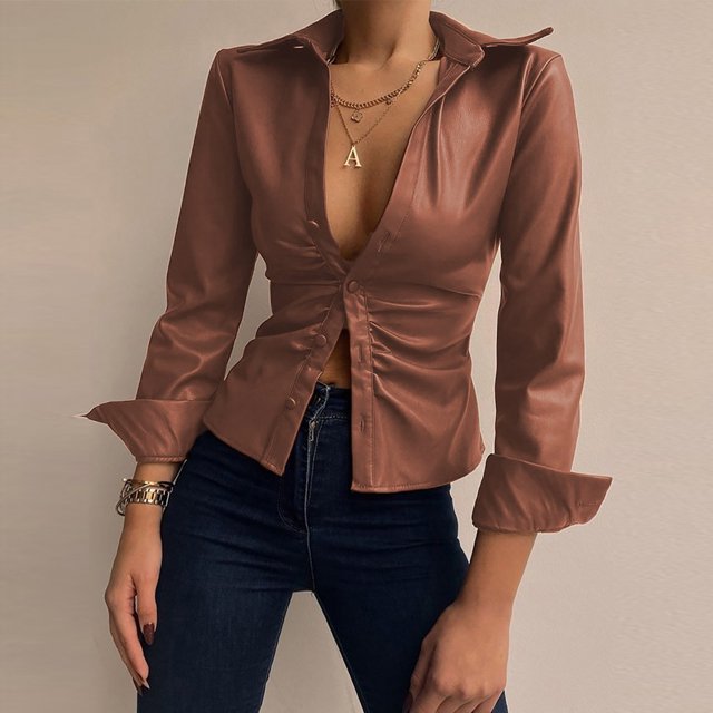 TIMIFIS Tuques pour Femmes Femmes Blouse Classique Unie Ajustée Boutons Col à Revers Manches Longues Tuniques Hauts -