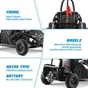 Electric Go Kart, 48V Powered Ride On Car with Steel Tubular Frame, Seat Belt, 13 inch All-Terrain Tires for Teens(BLACK)