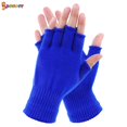 thumbnail image 2 of Spencer 2 Pairs Unisex Half Finger Gloves Stretchy Knit Fingerless Winter Gloves Without Flap Cover Mitten Gloves "Coffee", 2 of 6
