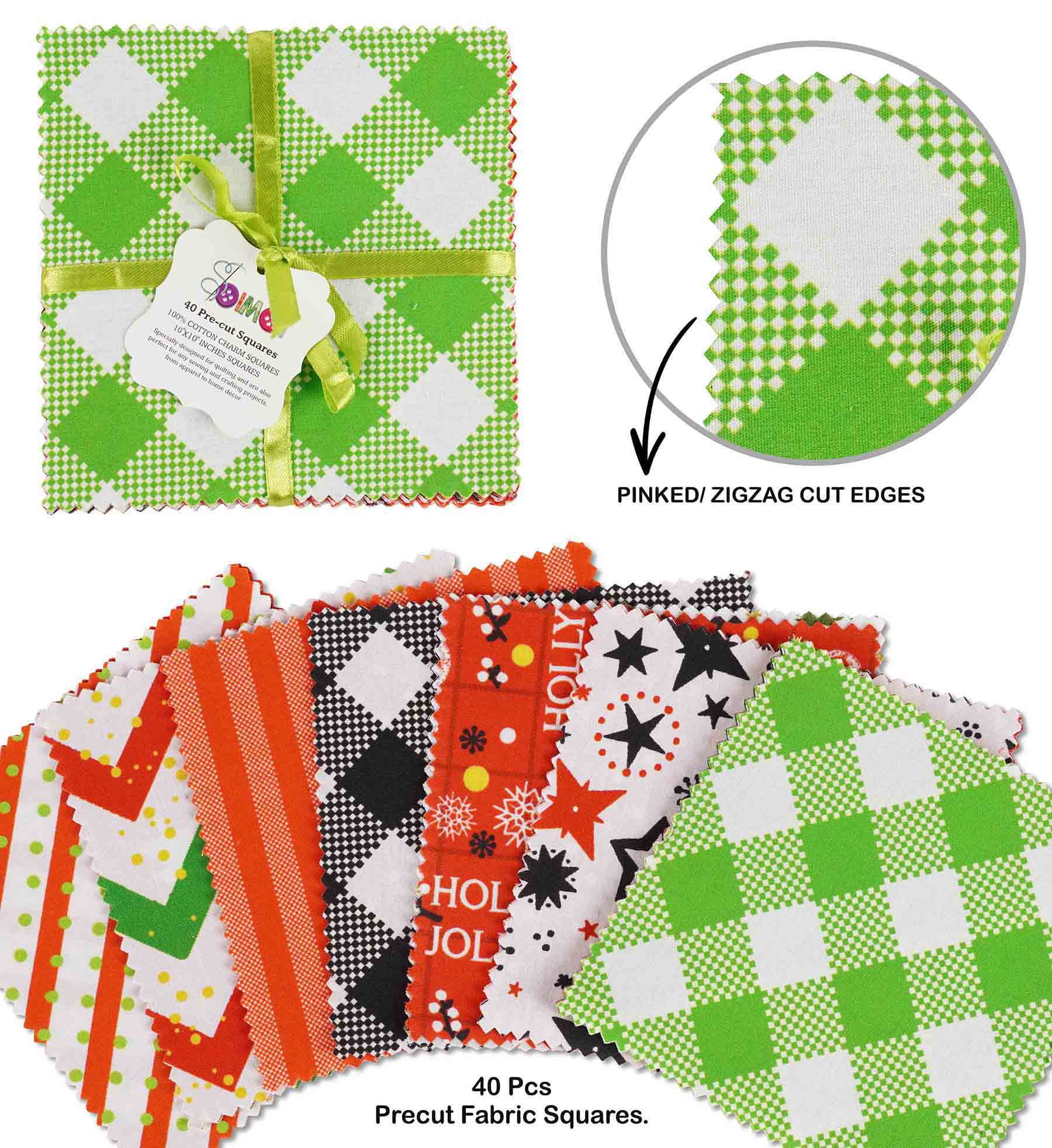 Soimoi Christmas Theme Print Precut 10-inch Cotton Fabric Quilting Squares Charm Pack DIY Patchwork Sewing Craft