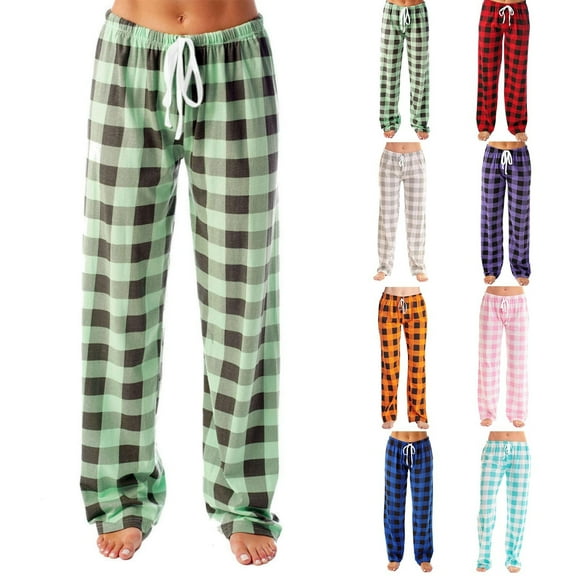 ATENAR Women Plaid Pants,Pajama Pants,Drawstring,Elastic Waist,Sleepwear,Green,S