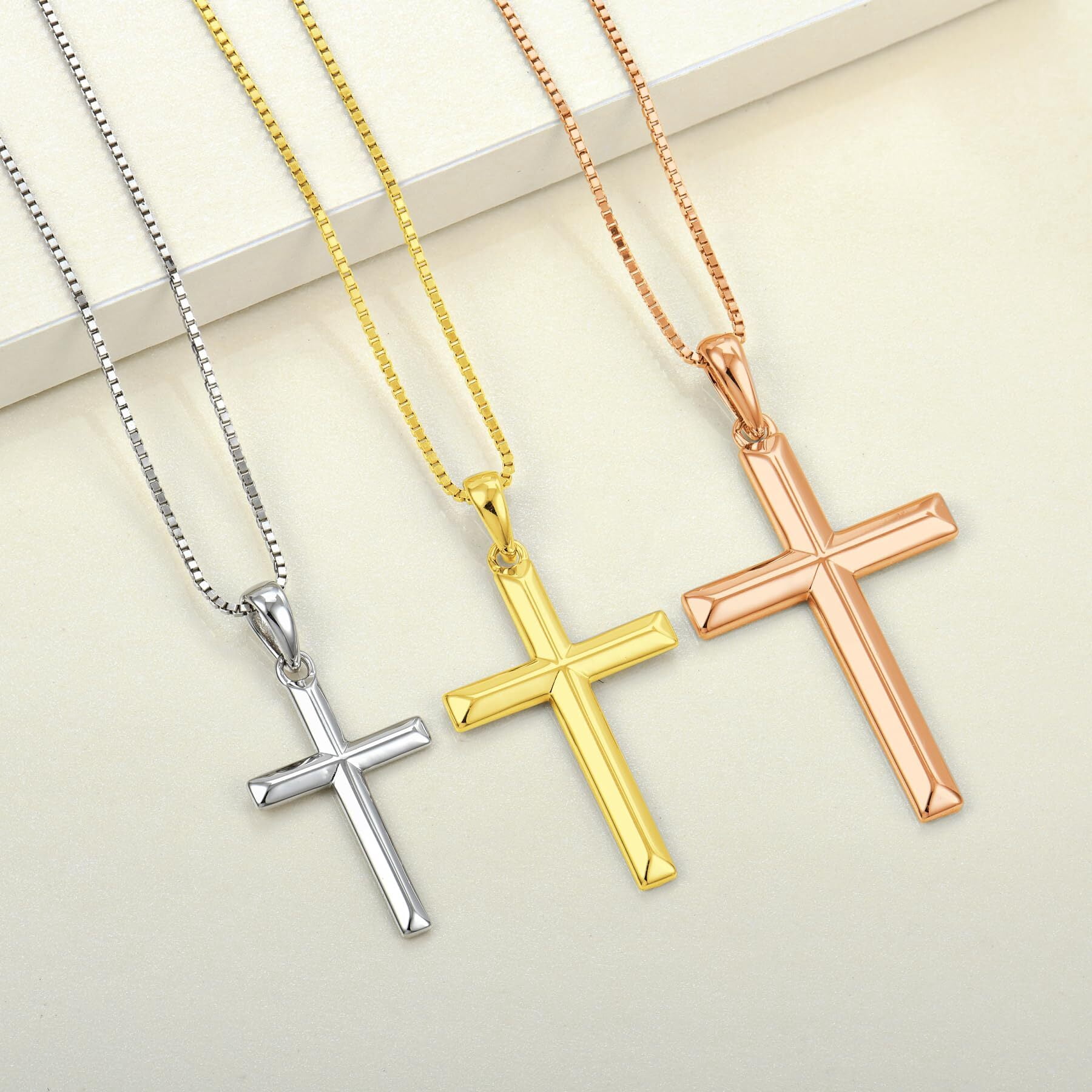 VESITIM Cross Necklace for Women Sterling Silver Plain Cross Pendant Necklace Yellow Gold Plated 0.79" Jewelry Gifts for Men