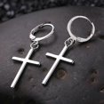 thumbnail image 4 of Sterling Silver Cross Hinged Piercing Huggie Hoop Earrings Minimalist Jewelry, 4 of 5