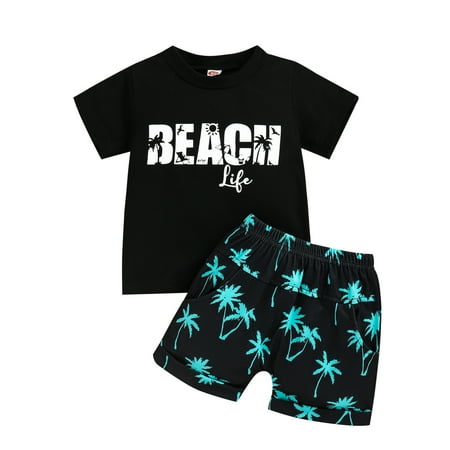 

Liliz Baby Boys 2 Pcs Clothes Outfit Short Sleeve Letter Printed T-Shirt Tree Printed Shorts