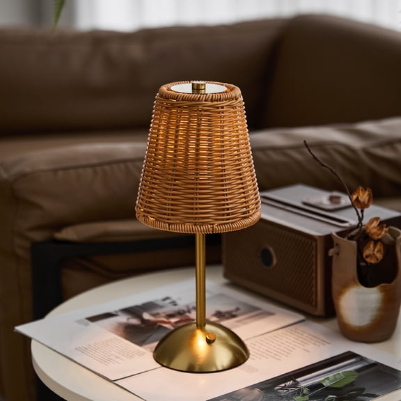 Zoowood Cordless Table Lamp Rechargeable Battery Operated Rattan Table Lamp Touch Lamp with 3 Color Modes for Bedroom Nightstand Khaki