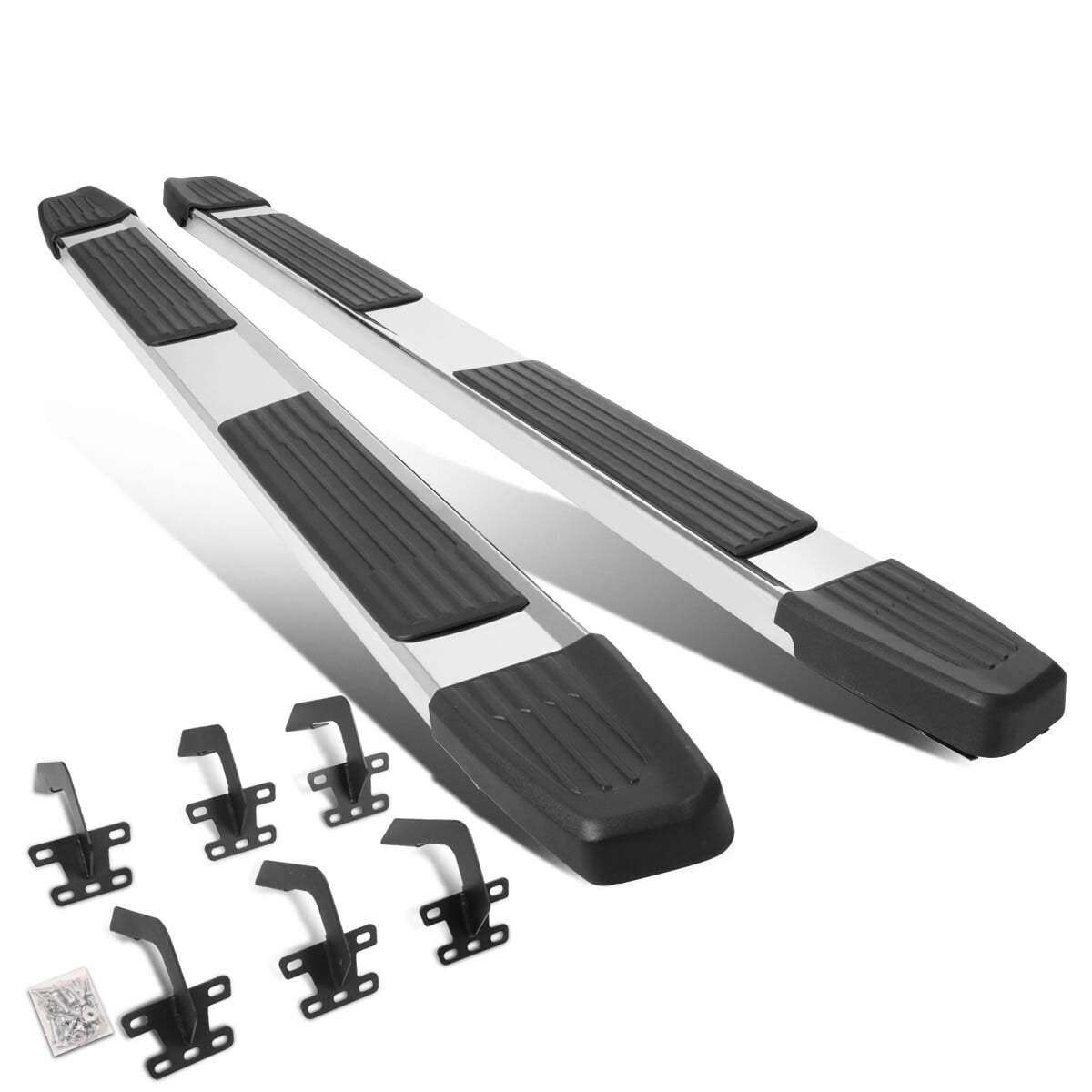 6.75\" Flat Side Step Running Boards For 2019-2024 Ram 1500 Crew Cab - Chrome/Black