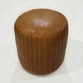 thumbnail image 3 of BBH Homes Handmade Beige Leather Round Pouf Ottoman BBBACPF0008 Indoor Decor, 3 of 9
