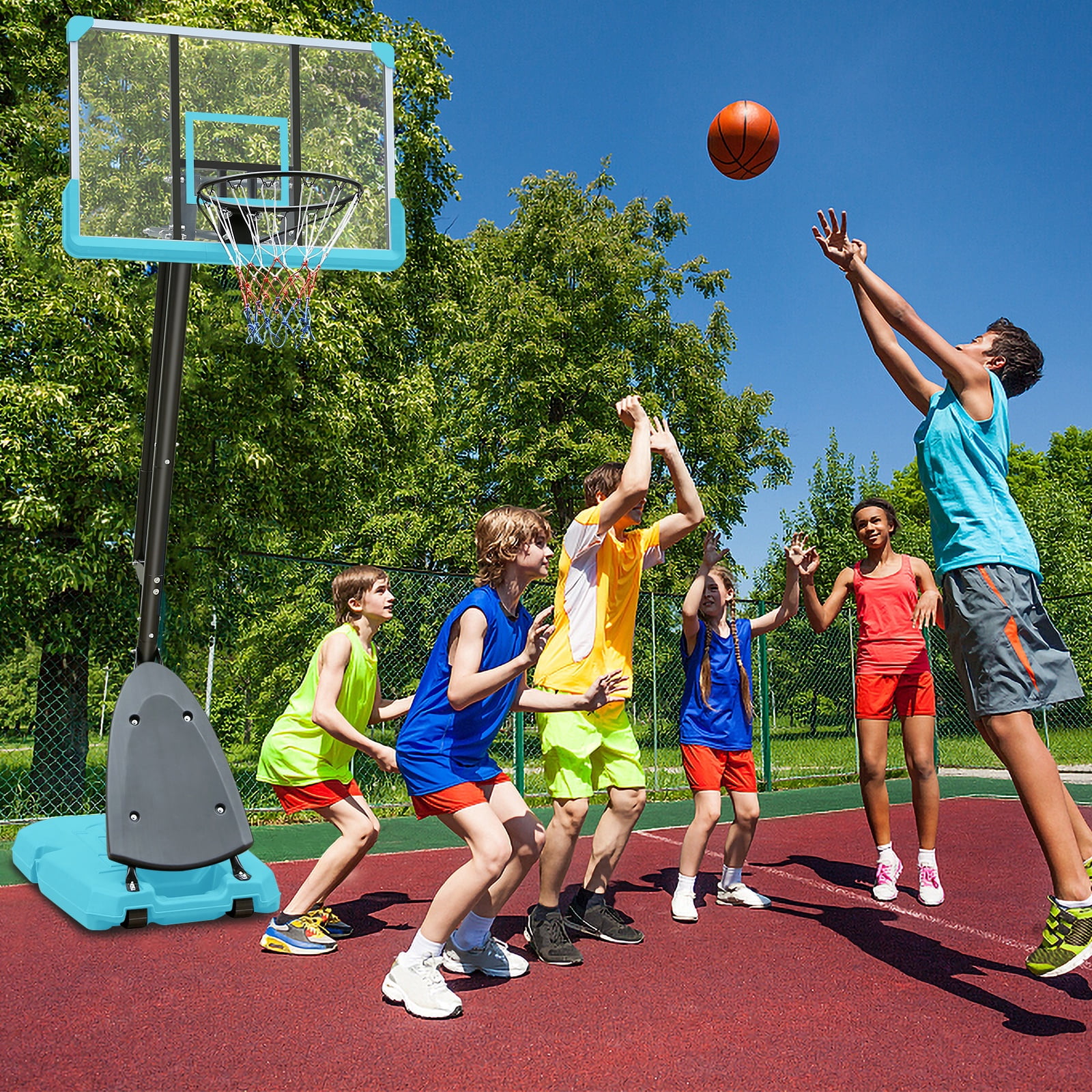 Portable Basketball Hoop Outdoor for Kids and Adults, 7.5-10ft Adjustable Basketball Hoop Goals Systems with Shatterproof Backboard, Larger Base, Segmart 44 inch Basketball Hoop for Backyard Court