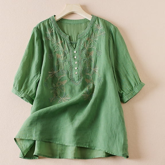 Giftesty Blouses for Women Dressy Casual Tops for Women Casual Short Sleeve V-Neck Tops Summer Loose Tee Shirts Blouse