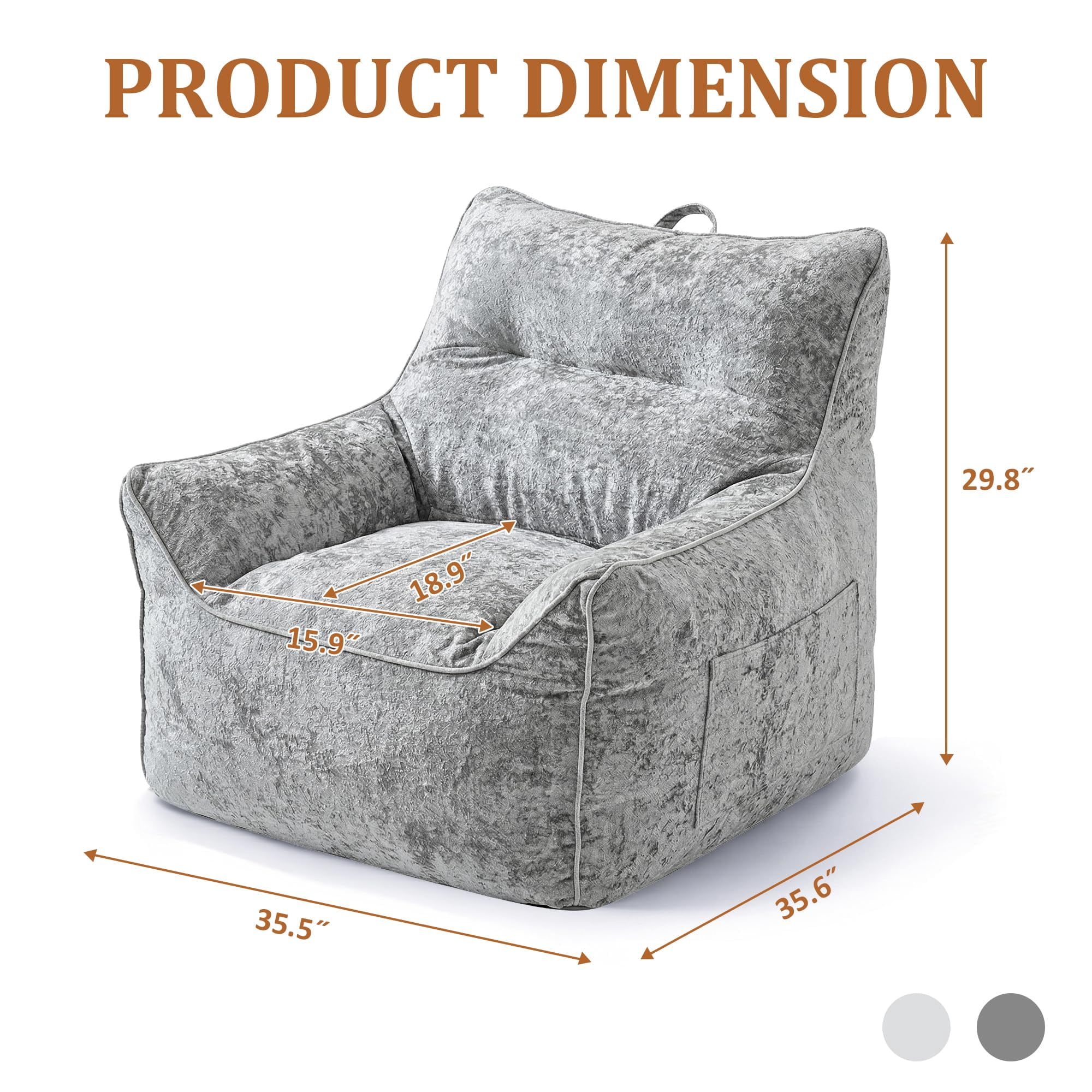 Danolapsi Bean Bag Chair, Comfy Bean Bag Sofa with Back Support, Soft Chenille Lazy Chair for Adults, Shredded Foam Couch Single Lounges for Apartments, Living Rooms, Bedrooms, Games, Reading