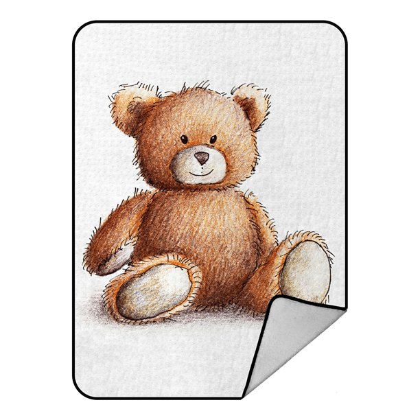 ECZJNT Cute teddy bear on white Throw Blanket Fleece Blankets Plush