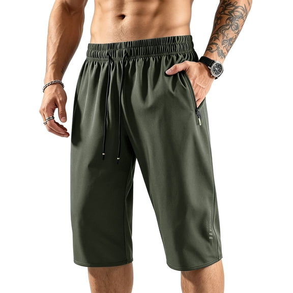 Dresfit Mens Capri Pants Drawstring Below the Knee Shorts Summer 2026 Baggy Hiking Capris Quick Dry Lightweight Loose with Zipper Pockets 2XL