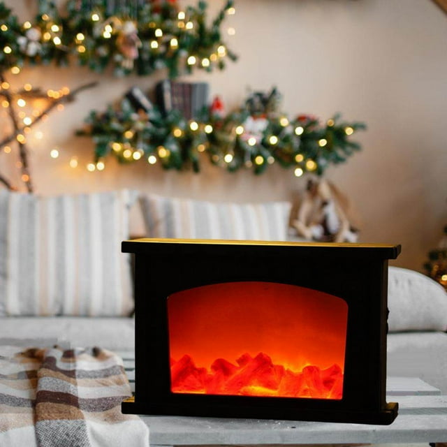kurtrusly Portable LED Fireplace Lantern Flamless Log Fire Effect Hallway LED Fireplace Lamp for Home Garden House