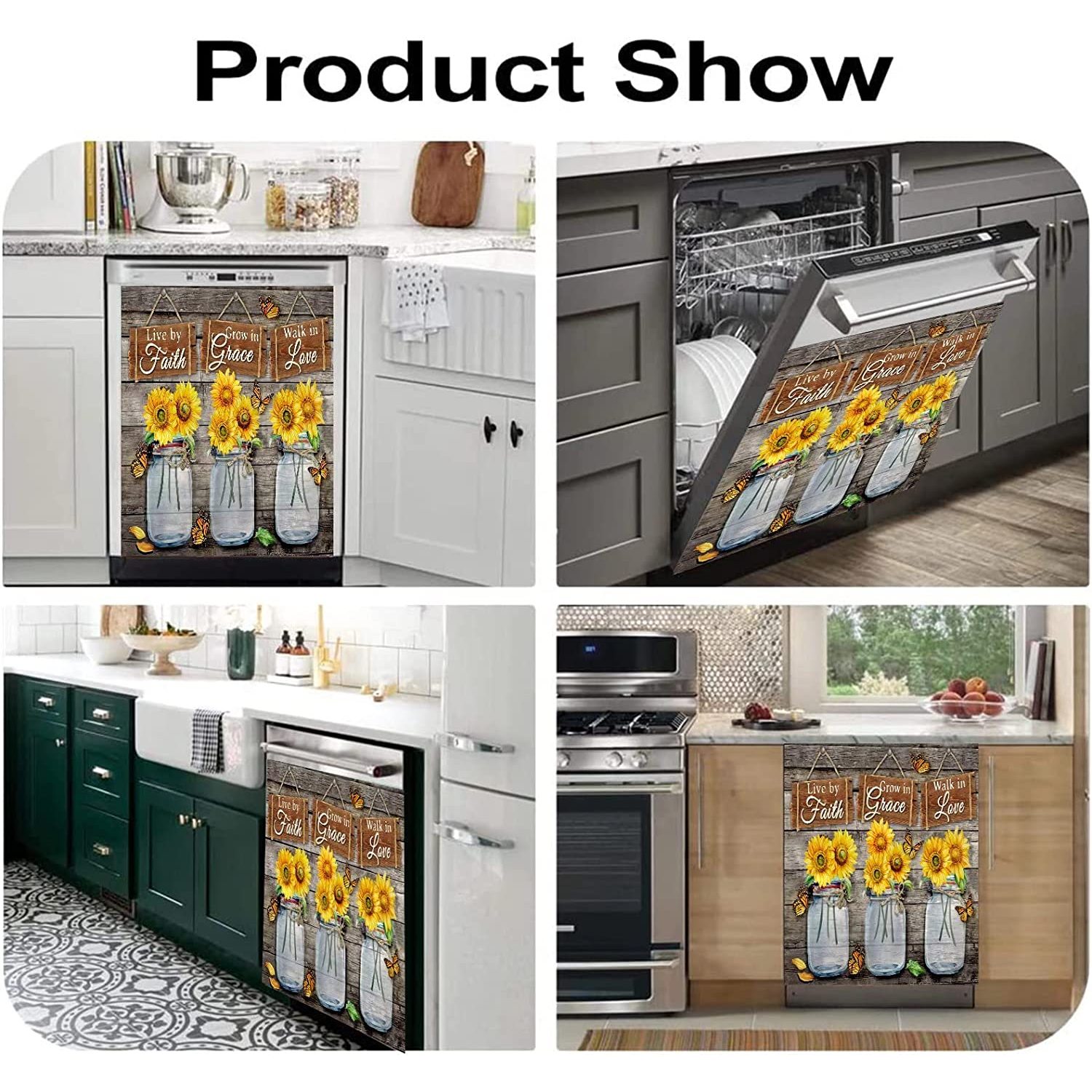  Dishwasher Magnetic Cover, Fall Sunflowers Flowers Khaki Plaid  Magnet Dishwasher Door Cover Refrigerator Decal Panel Kitchen Appliances  Decor Stickers, Easy Clean, 23Wx26H