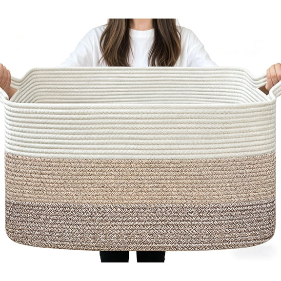 VeluraHome 70L Large Blanket Basket,Rectangle Storage Baskets for Storage,Cotton Rope Woven Storage Basket for Living Room, Nursery, Baby Room
