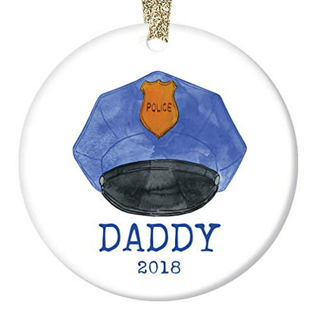 Police Daddy Christmas Ornament 2019 Ceramic Collectible Present Male Policeman Officer Father Dad Papa Papi from Children Son Daughter 3