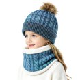 thumbnail image 4 of 3 Pcs Kids Winter Hat Scarf Gloves Set Boys Girls Knit Pompom Beanie Fleece Lined Neck Warmer Thick Thermal Ski Sets Blue 2-10 Years, 4 of 5