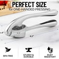 thumbnail image 3 of Premium Garlic Press Set - Rust Proof Professional Garlic Mincer Tool - Easy-Squeeze, Easy-Clean with Soft, Ergonomic Handle - Silicone Garlic Peeler & Brush (Chrome), 3 of 8