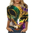 thumbnail image 2 of Cavosen Mardi Gras Womens Blouses 3/4 Sleeve Carnival Shiny Mask Graphic Print Shirts Crewneck Party Holiday Tops Casual Stylish Festival Blouse Dressy Party Funny T-Shirt L, 2 of 5