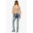 thumbnail image 5 of Grace in LA Women's Embroidered Boarder Distressed Pocket Bootcut Stretch Jeans (28, Blue), 5 of 6