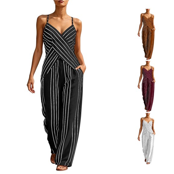 HAYIMI Womens Summer Outfits Sets 2 Pieces Striped Outfit Sleeveless Casual Tank Tops With High Neck And Matching Trousers Solid Color Soft Clothes Sets