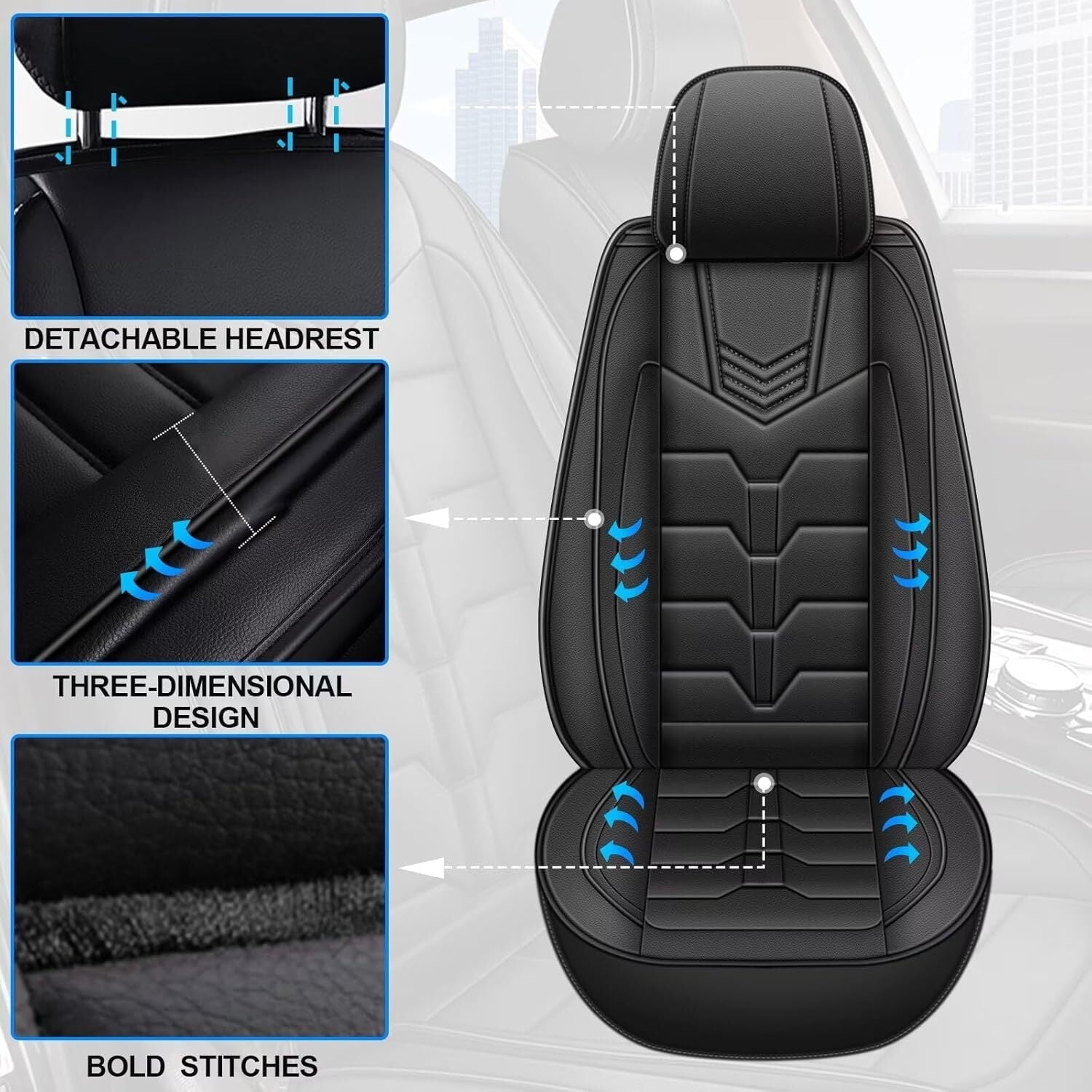 AOMSAZTO Full Set Car Seat Covers Fit fo Toyota RAV4 2007-2025 Faux Leather Seat Cover 2 Rows 5 Seats Waterproof Seat Cushion Protector (BLACK)