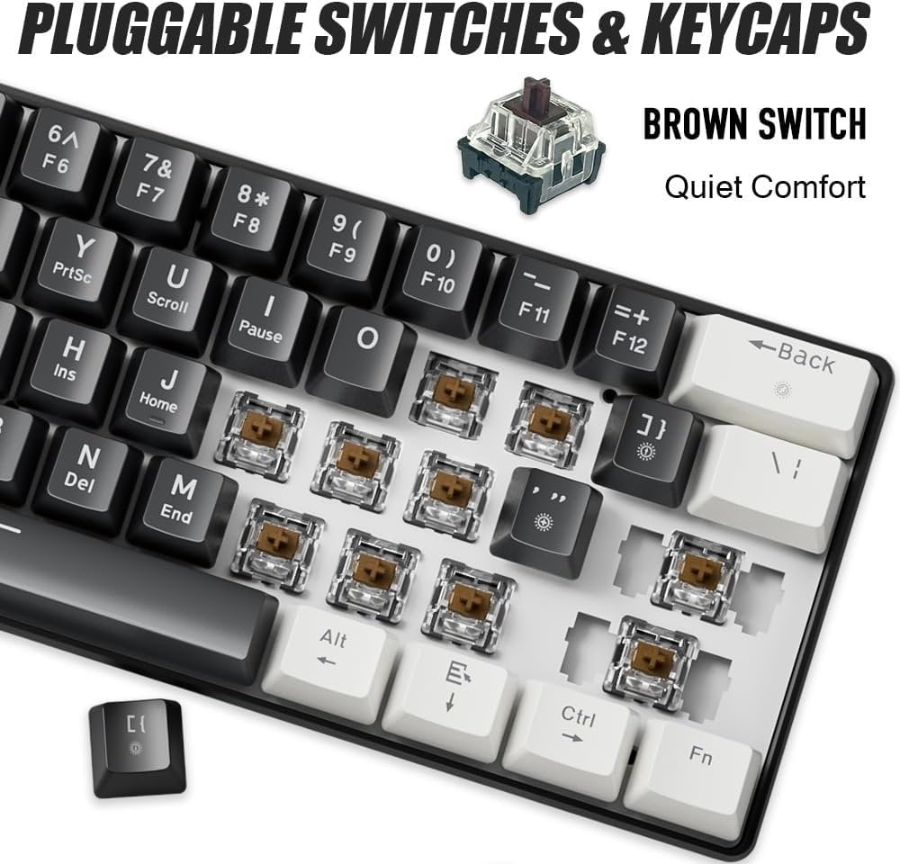 60% Mechanical Gaming Keyboard Brown Wired Compact Keyboard Anti-Ghosting No-Conflict 61 Swappable keycaps Design for Windows/