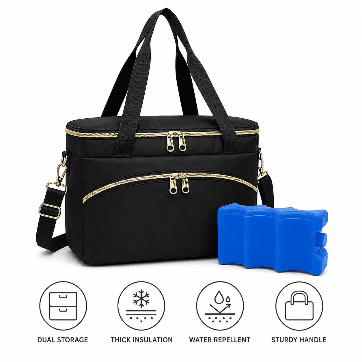 Large Baby Bottle Cooler Tote with Wet and Dry Compartments and Ice Bucket - Black