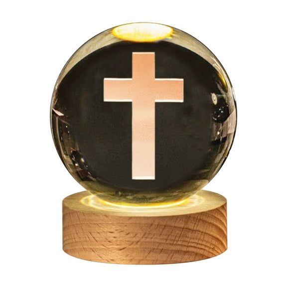 OAVQHLG3B 3D Engraved Crystal Jesus Holy Family Statue Figurine, 3D Crystal Ball Holy Family Statue Catholic with Wooden Base, Crystal Praying Hands with Jesus Christian Religious Easter Gifts