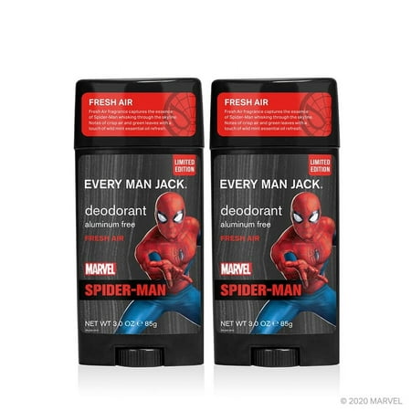 2 pack Every Man Jack Deodorant, Marvel Spider-Man, Fresh Air, 3oz each