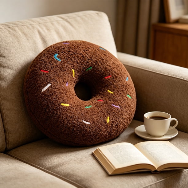 Cojín redondo con forma de donut de 40 cm (15,75 pulgadas) | Cojín decorativo suave y acogedor para sofá, cama o sillón | Forma original y divertida para la decoración del hogar