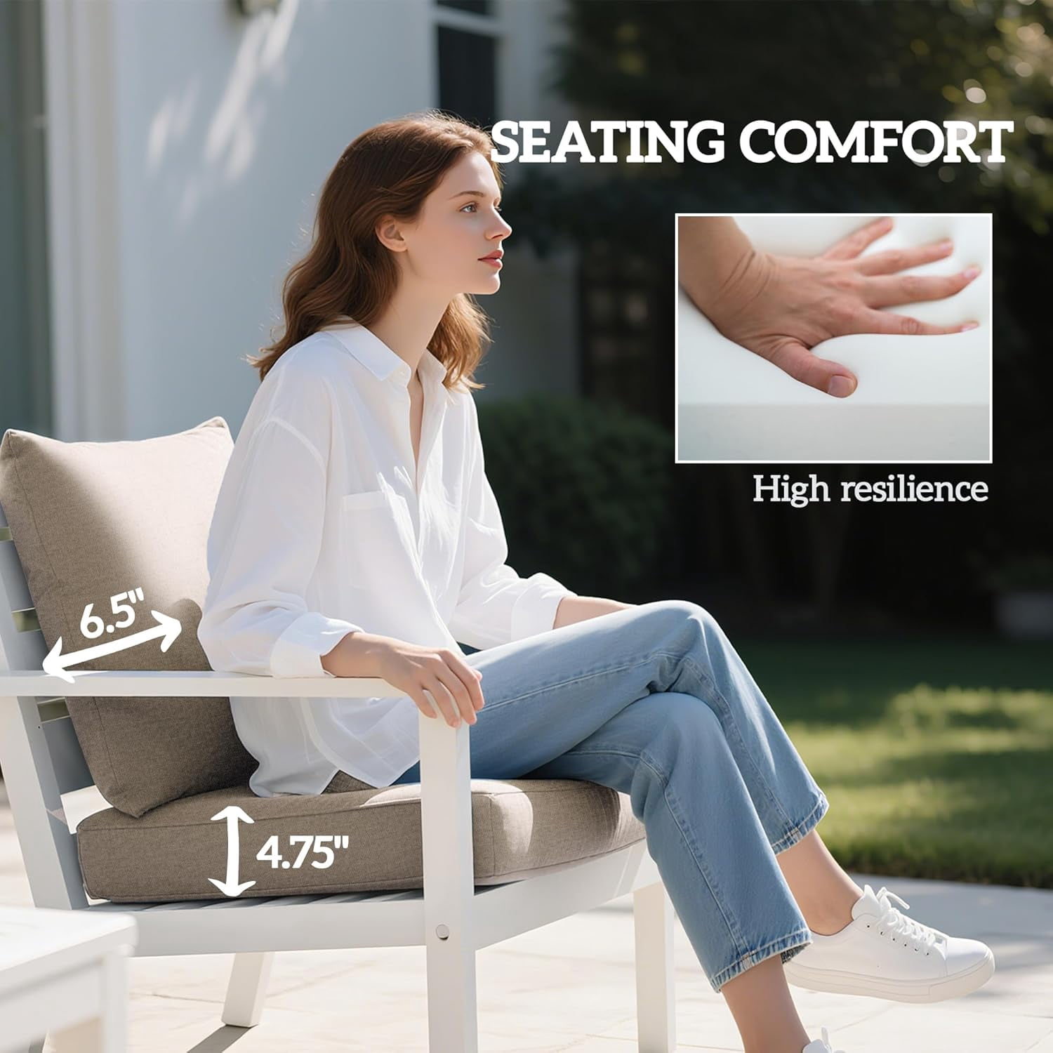 Outdoor Chair Cushions Set of 2, Fade Resistant, 24 x 24 in Deep Seat, Patio Cushions for Chair, Sofa, and Outdoor Furniture, Beige