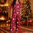 thumbnail image 2 of JAJAHO Women's Christmas Pajamas Candy Cane Print Button Down Short Sleeve 2 Piece Loungewear Sets With Pants, 2 of 7
