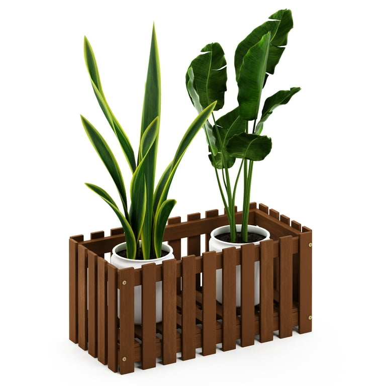 Furinno Tioman Hardwood Slat Style Flower Planter Box in