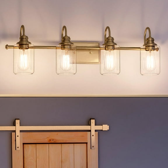 Luxury Vintage Bath Light, 9.875H x 32.25W, with Farmhouse Style, Olde Brass, UHP4068 by Urban Ambiance